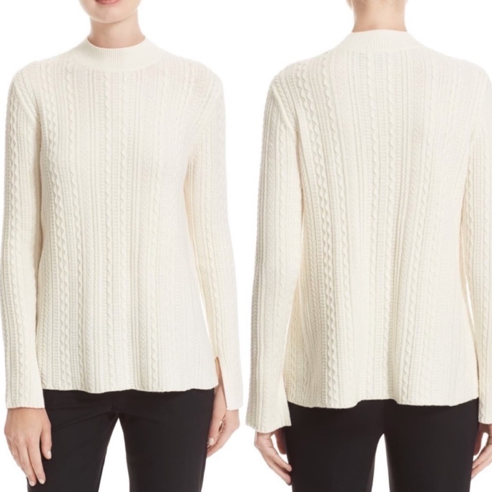 Theory Cream Cable Sweater Small Mock Wool Old Money Quiet Luxury Minimalist